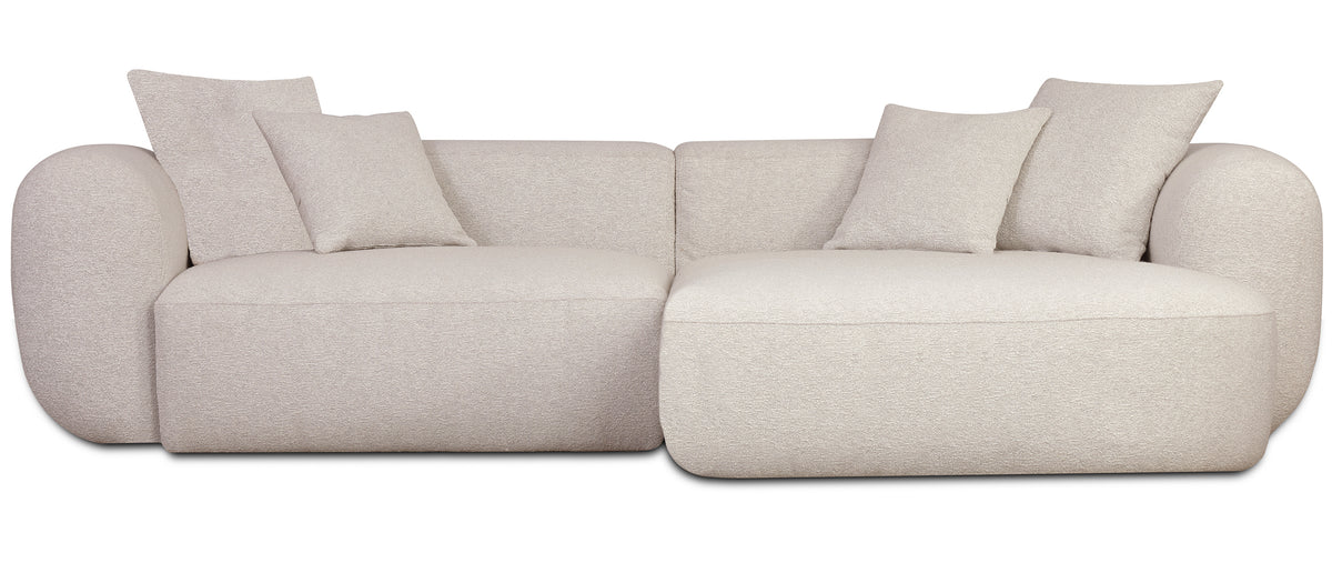 Modulares Ecksofa Baomi L-förmig mit Hocker, rechtsseitig, hellbeige Chenille