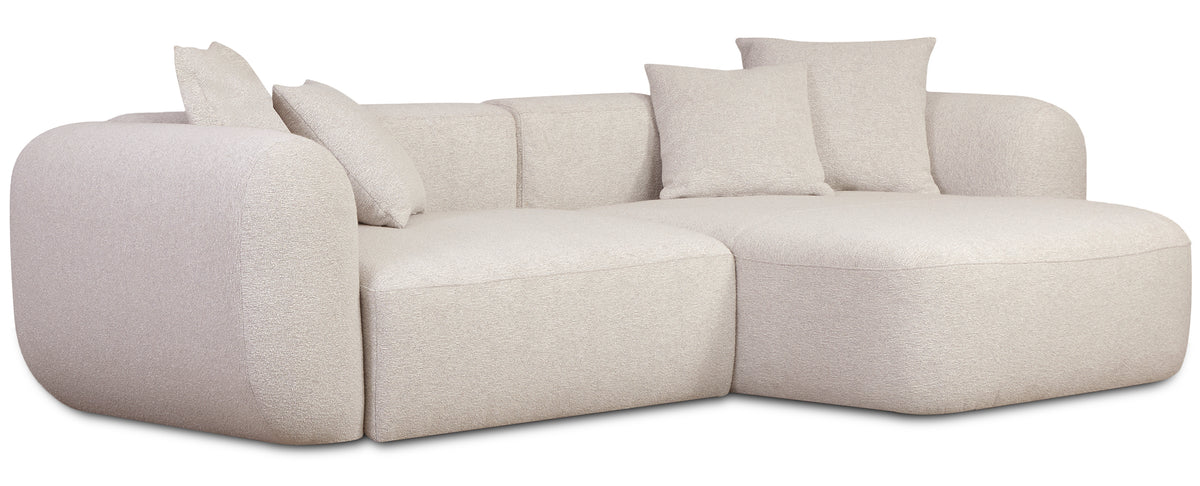 Modulares Ecksofa Baomi L-förmig mit Hocker, rechtsseitig, hellbeige Chenille