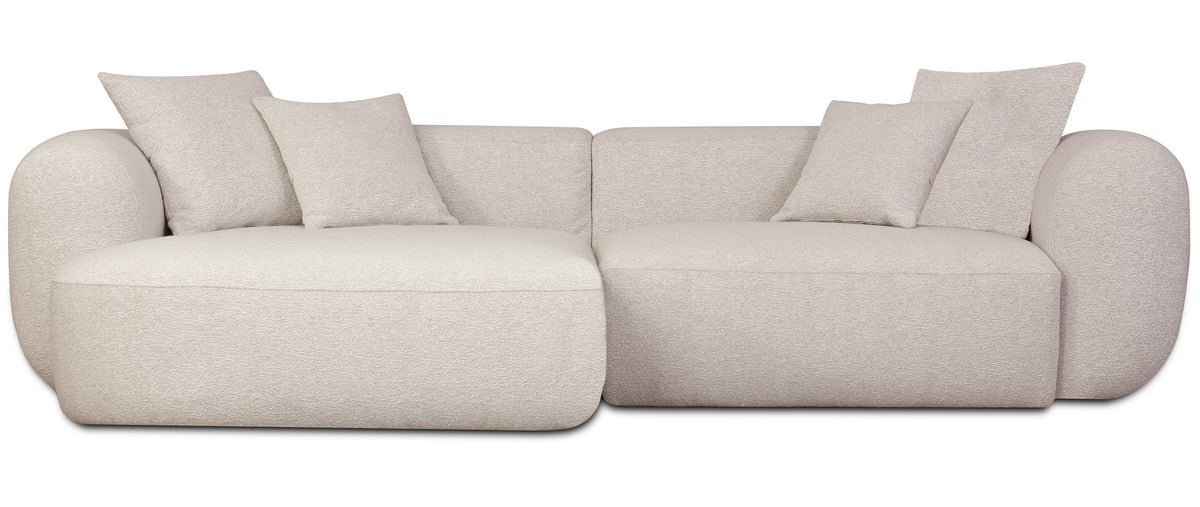 Modulares Ecksofa Baomi L-förmig mit Hocker, linksseitig, hellbeige Chenille