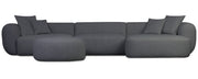 Canapé d'angle modulaire Baomi grand en L avec pouf, côté droit, chenille gris foncé