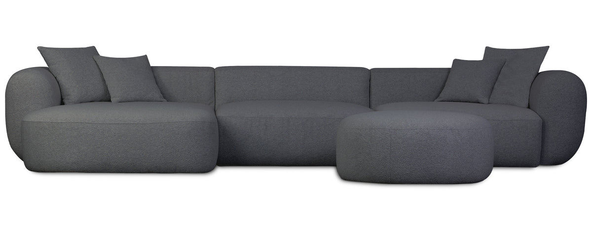 Großes L-förmiges Baomi Modul-Ecksofa mit Hocker, linksseitig, dunkelgrauer Chenille-Stoff