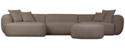 Canapé d'angle modulaire Baomi grand en L avec pouf, côté gauche, en tissu chenille marron clair