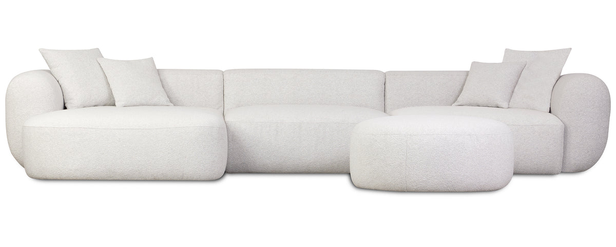 Modulares Ecksofa Baomi, groß, L-förmig, mit Pouf, linksseitig, grau-beige Chenille