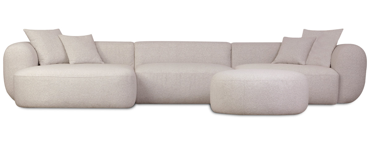 Modulares Ecksofa Baomi, großes L-förmiges Sofa mit Hocker, linksseitig, hellbeige Chenille