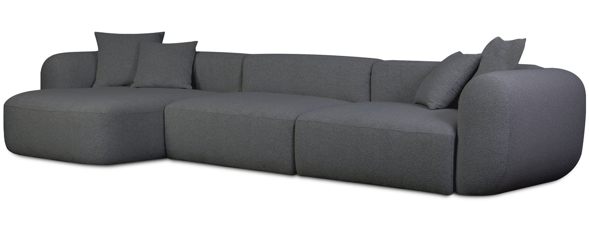 Modulares Ecksofa Baomi L-förmig groß, linksseitig, dunkelgrauer Chenille-Stoff