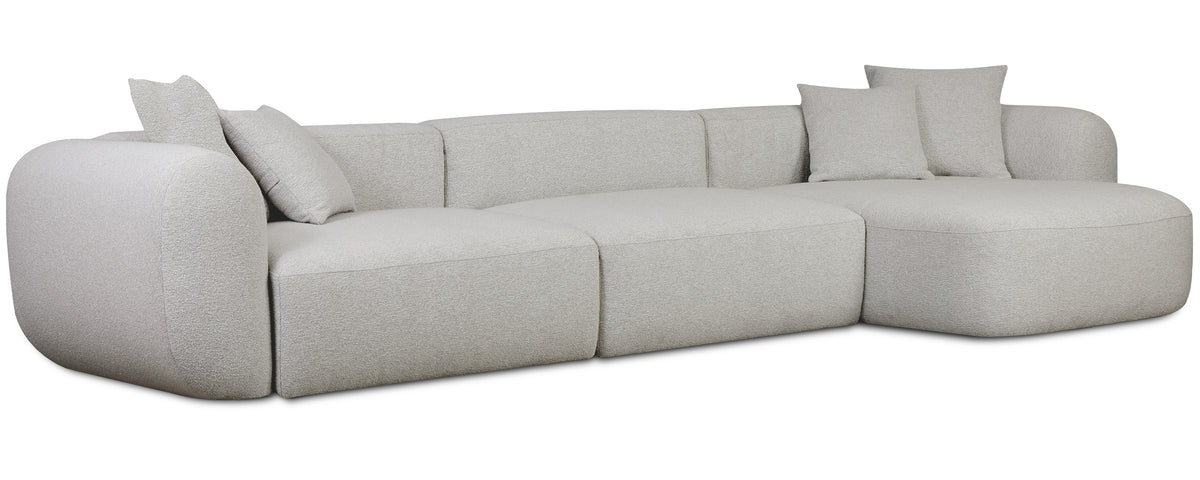 Modulares Ecksofa Baomi, groß, L-förmig, rechtsseitig, hellgrauer Chenille-Stoff