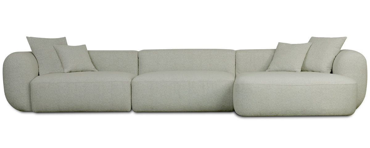 Modulares Ecksofa Baomi, großes L-förmiges, rechtsseitiges Modell, Salbeigrün Chenille