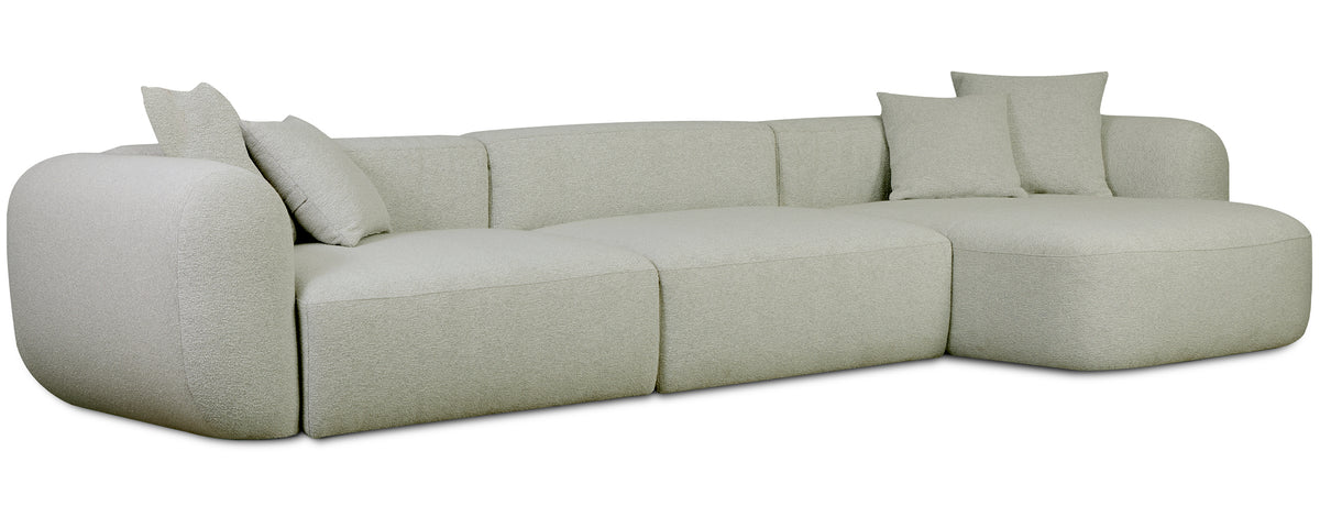 Modulares Ecksofa Baomi, großes L-förmiges, rechtsseitiges Modell, Salbeigrün Chenille
