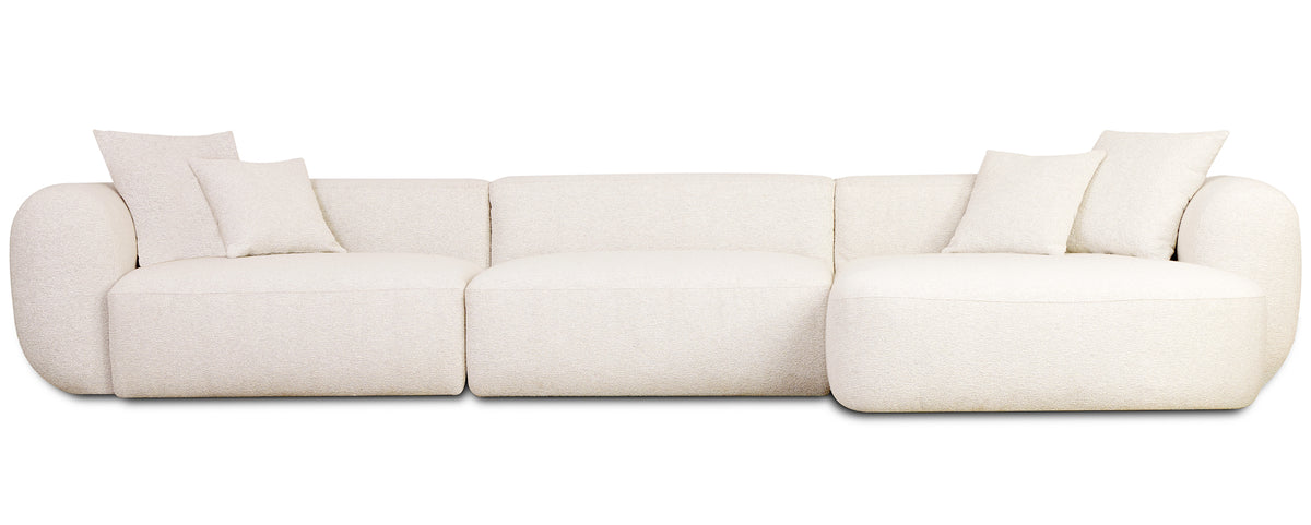 Canapé d'angle modulaire Baomi, grand, forme en L, droit, en chenille crème