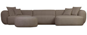 Canapé d'angle modulaire Baomi grand en L avec pouf, côté droit, tissu chenille brun clair