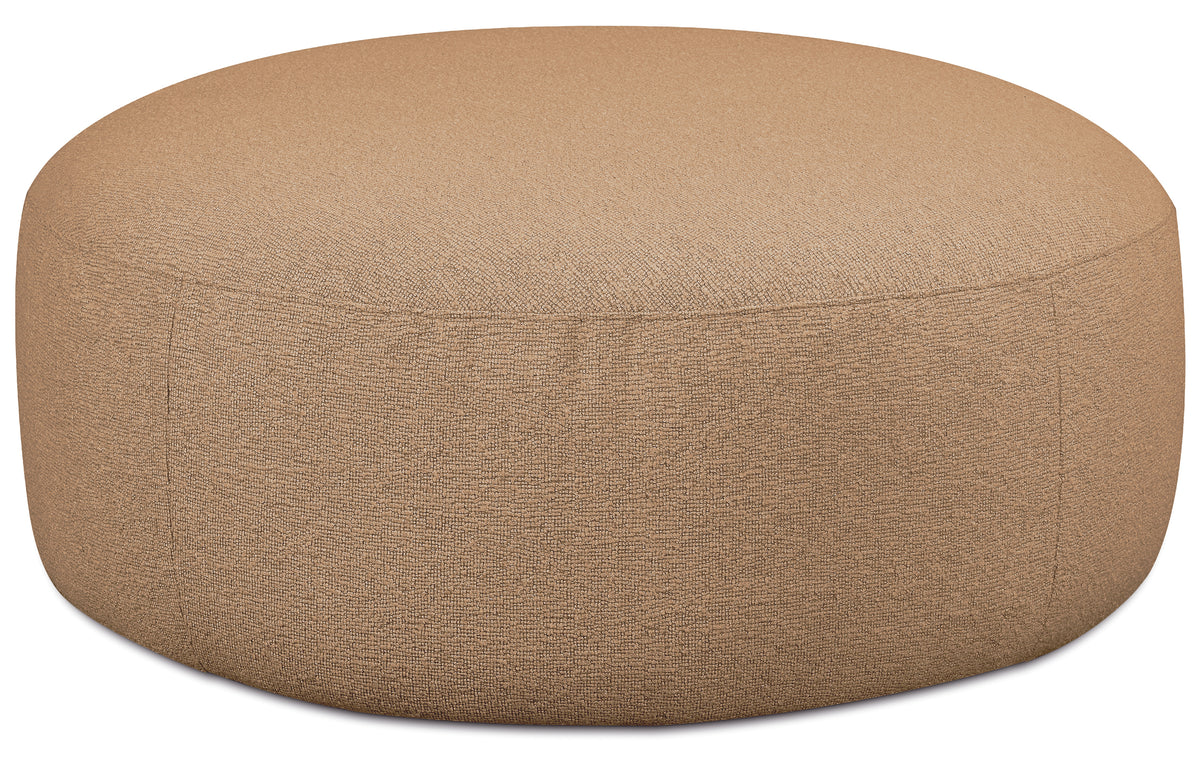 Modulares Ecksofa Baomi in L-Form mit Ottomanen, rechtsseitig, senfgelber Chenillestoff