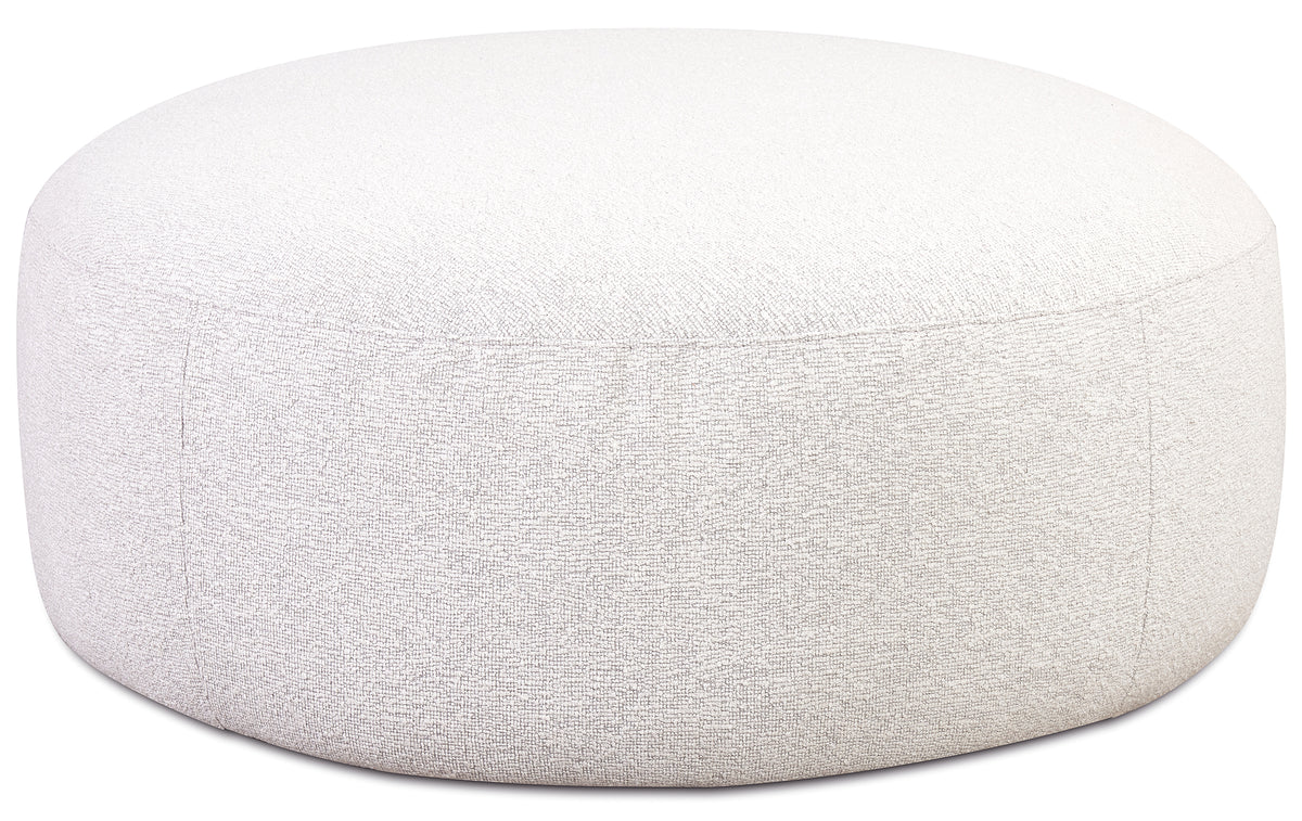 Modulares Ecksofa Baomi, großes L-förmiges, mit Pouf, rechtsseitig, grau-beige Chenille