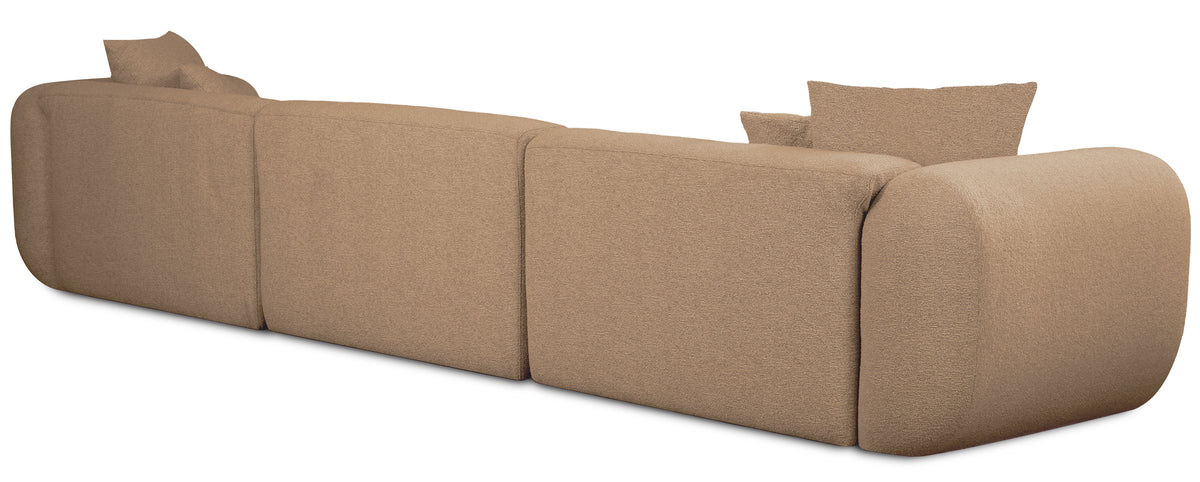 Großes L-förmiges modulares Ecksofa Baomi mit Pouf, rechtsseitig, senfgelber Chenille-Stoff