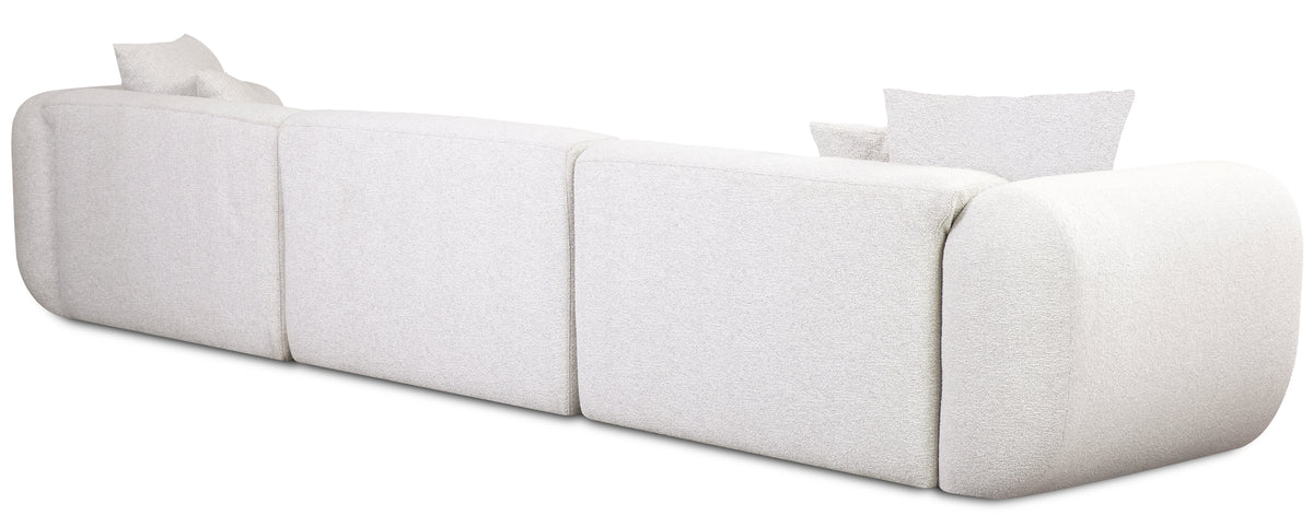 Modulares Ecksofa Baomi, großes L-förmiges, mit Pouf, rechtsseitig, grau-beige Chenille