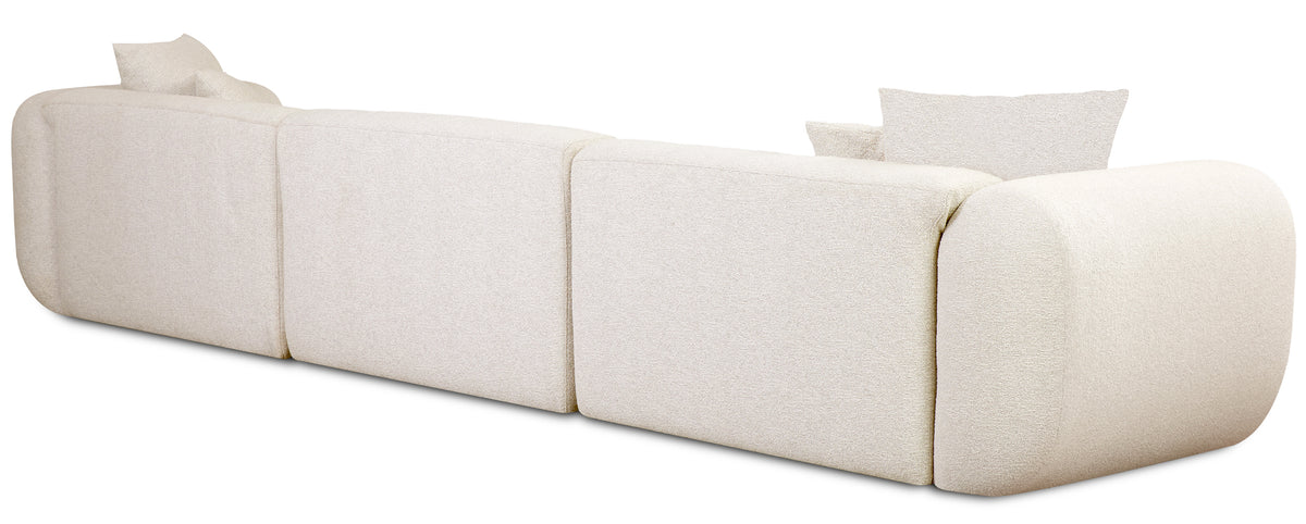Modulares Ecksofa Baomi, großes L-förmiges linksseitiges Modell mit Hocker, cremefarbener Chenille-Bezug