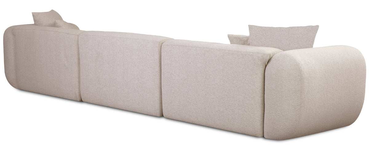 Modulares Ecksofa Baomi, großes L-förmiges Sofa mit Hocker, linksseitig, hellbeige Chenille