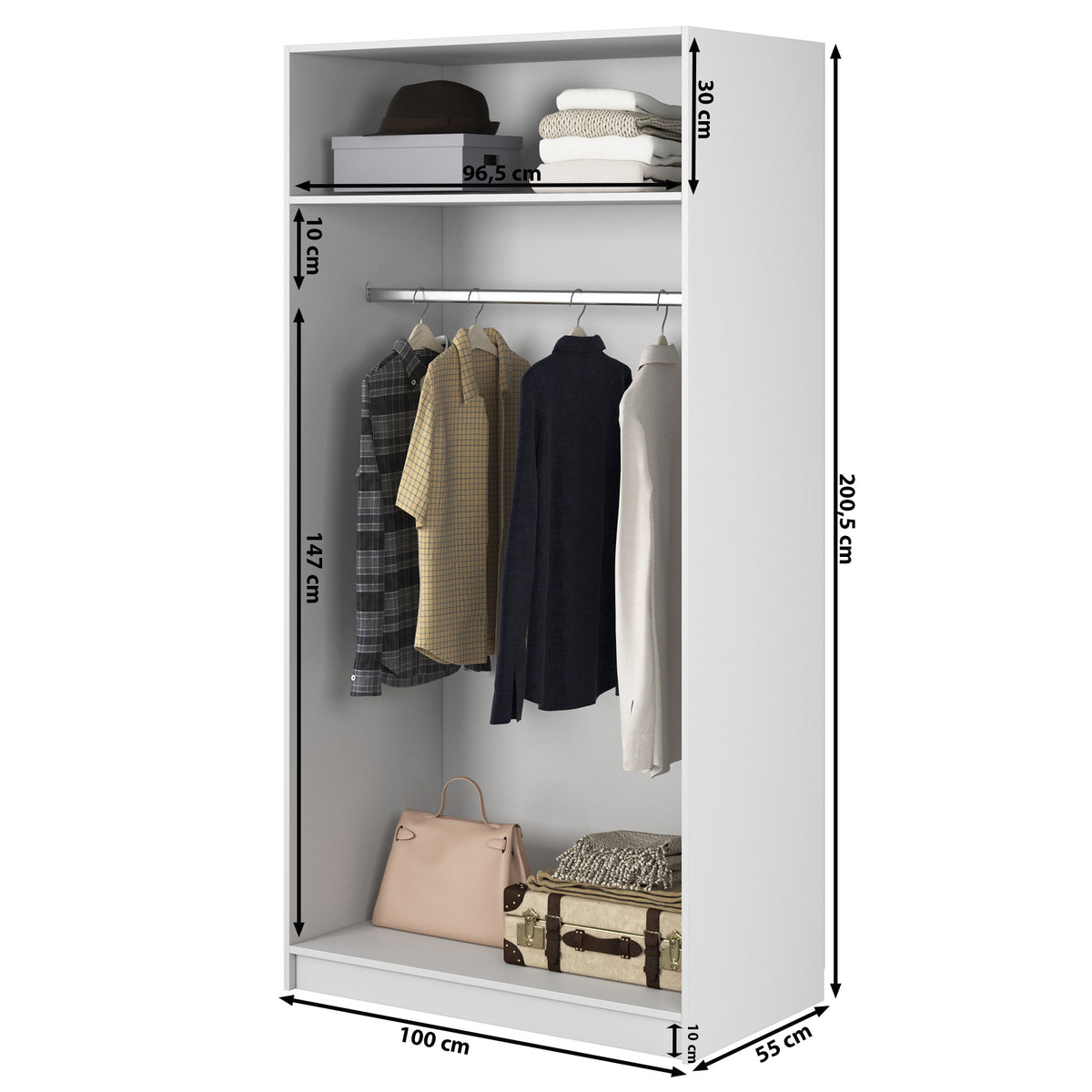 Armoire deux portes Moonir avec tringle 100 cm Noire