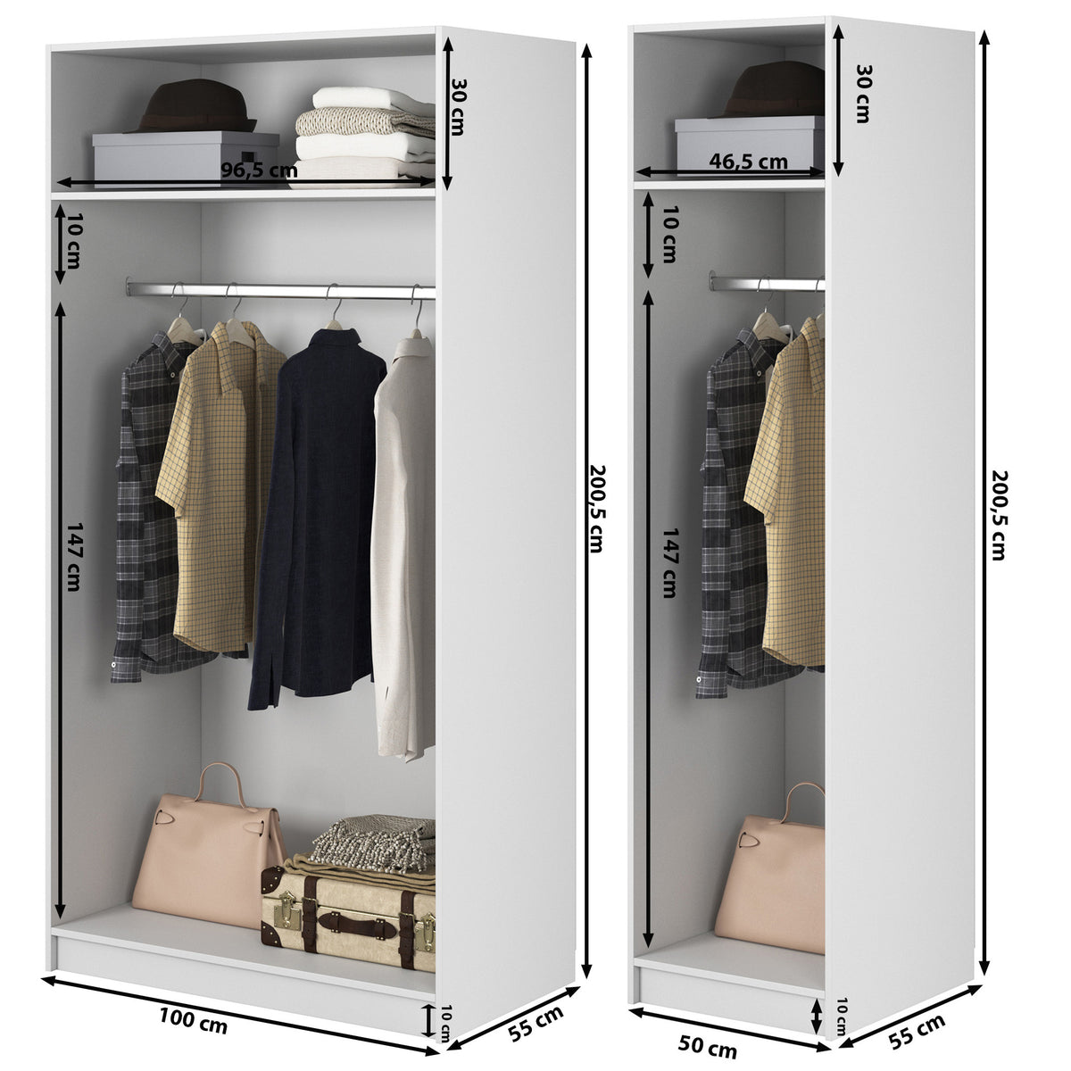Drehtürenschrank Moonir mit drei Türen und zwei Kleiderstangen, 150 cm, Grau-Beige