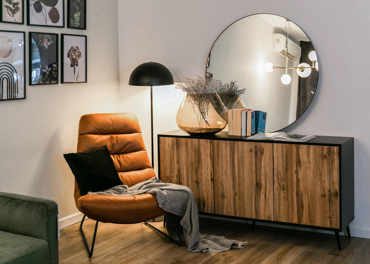 Commode Bello avec façades à lames 154 cm noire/chêne Wotan
