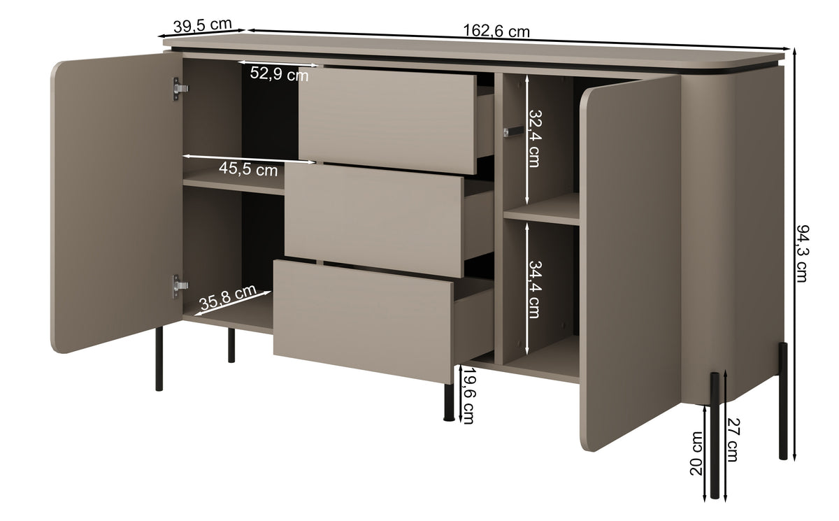 Commode 2 portes Calderis avec 3 tiroirs 163 cm congo