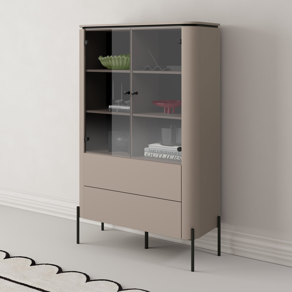 Vitrine deux portes Calderis avec deux tiroirs 98 cm congo