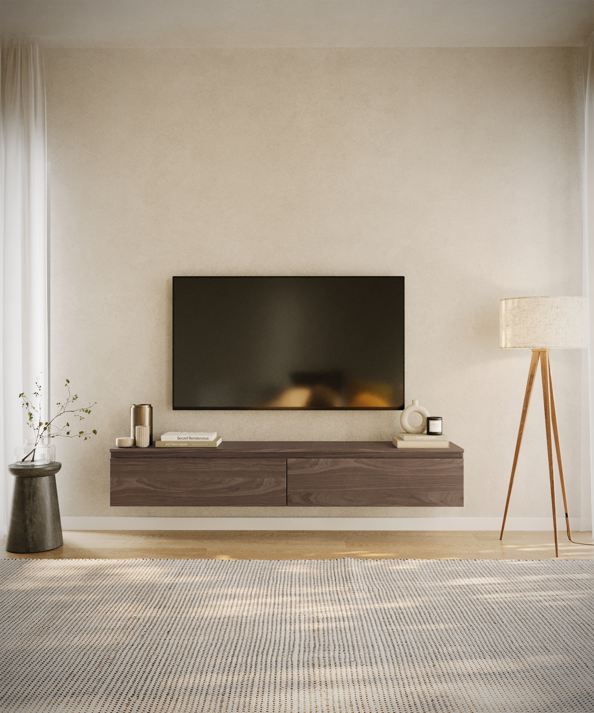 Meuble TV suspendu Bemmi 175 cm Noyer du Wisconsin