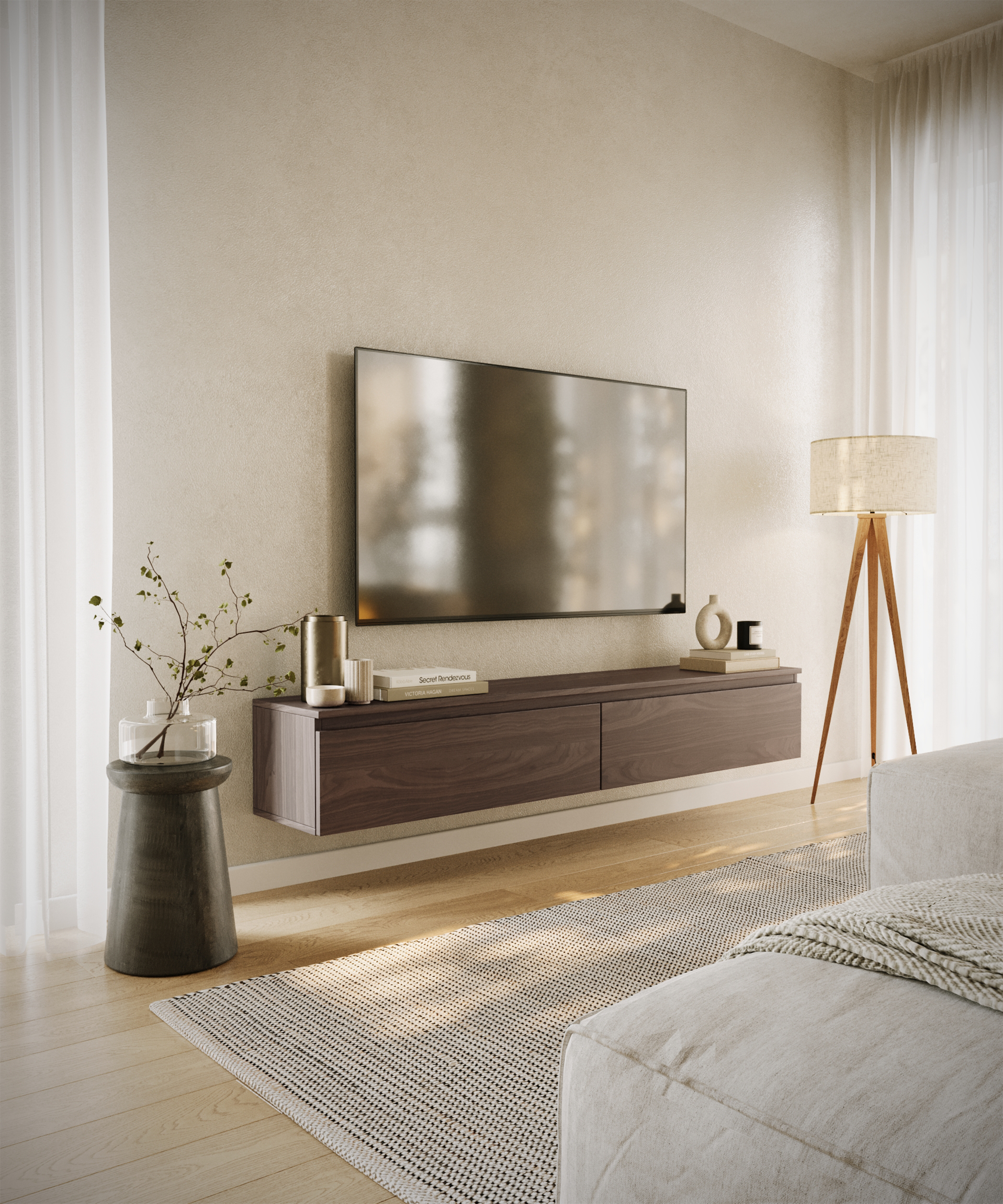 Meuble TV suspendu Bemmi 175 cm Noyer du Wisconsin