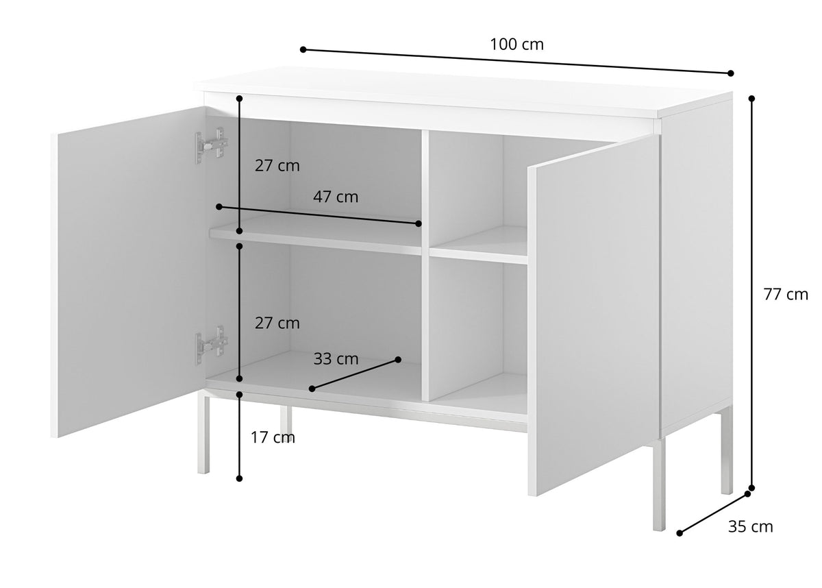 Commode 2 portes Bemmi 100 cm blanche avec pieds noirs