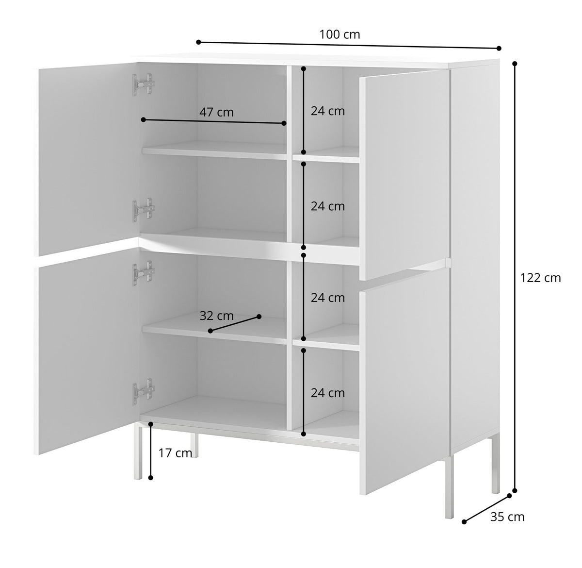 Hohe Kommode Bemmi 100 cm Dunkelgrün