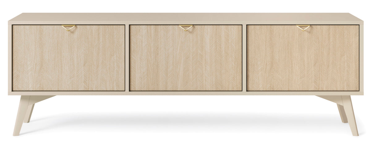 TV-Schrank Favoria 158 cm beige/Scandi Fischgrät mit goldenen Griffen