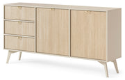 Commode Favoria 2 portes avec tiroirs 158 cm beige/motif chevron scandi avec poignées dorées