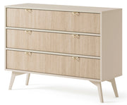 Commode Favoria 106 cm beige/chevron scandi avec poignées dorées