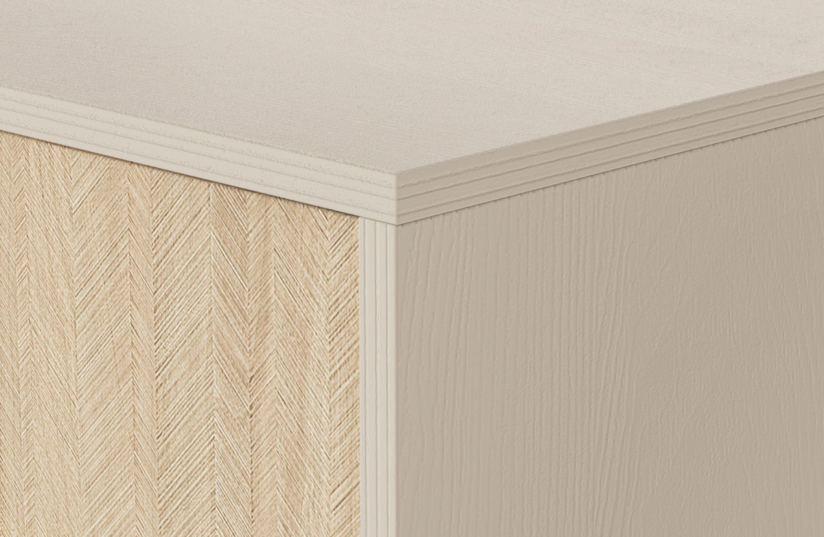 Commode Favoria 2 portes avec tiroirs 158 cm beige/motif chevron scandi avec poignées dorées