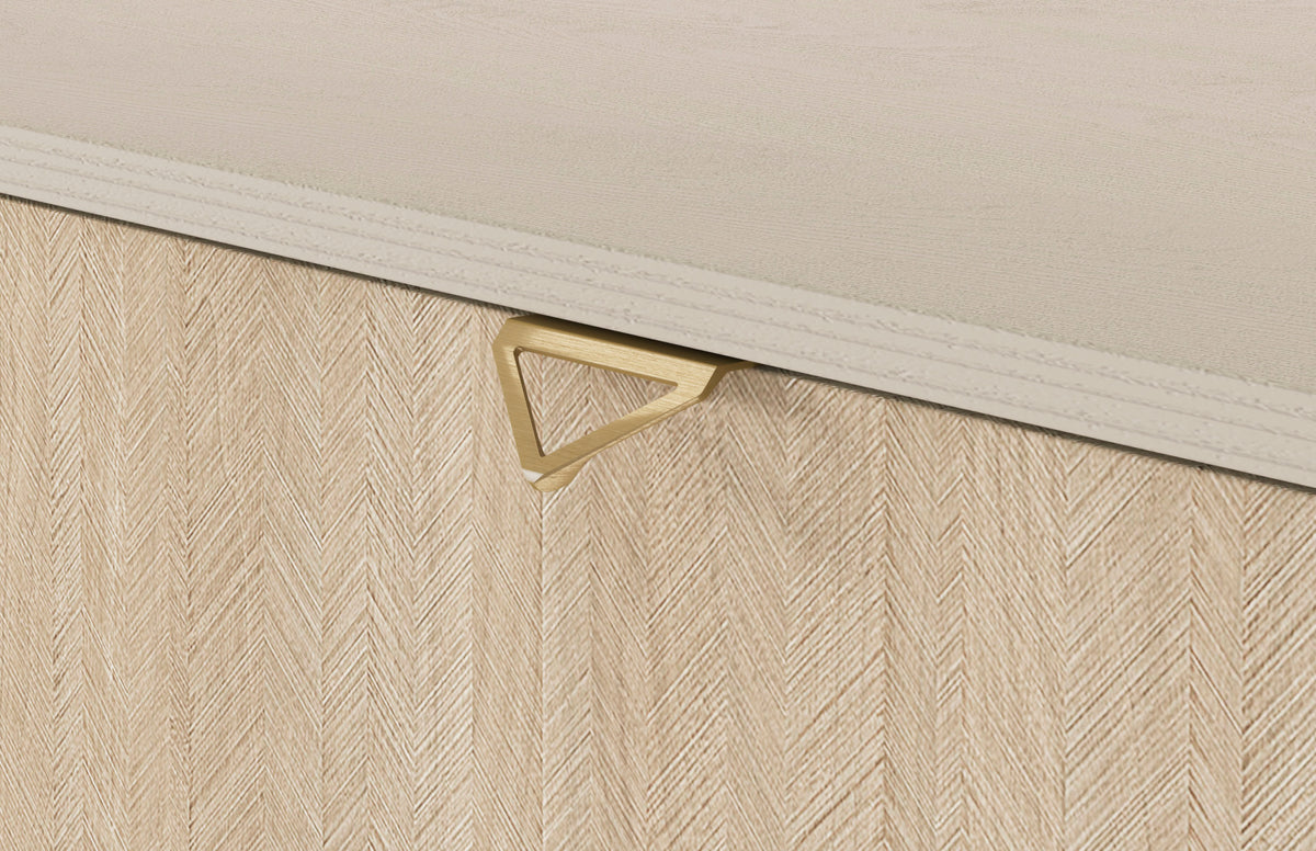 Commode Favoria 2 portes avec tiroirs 158 cm beige/motif chevron scandi avec poignées dorées