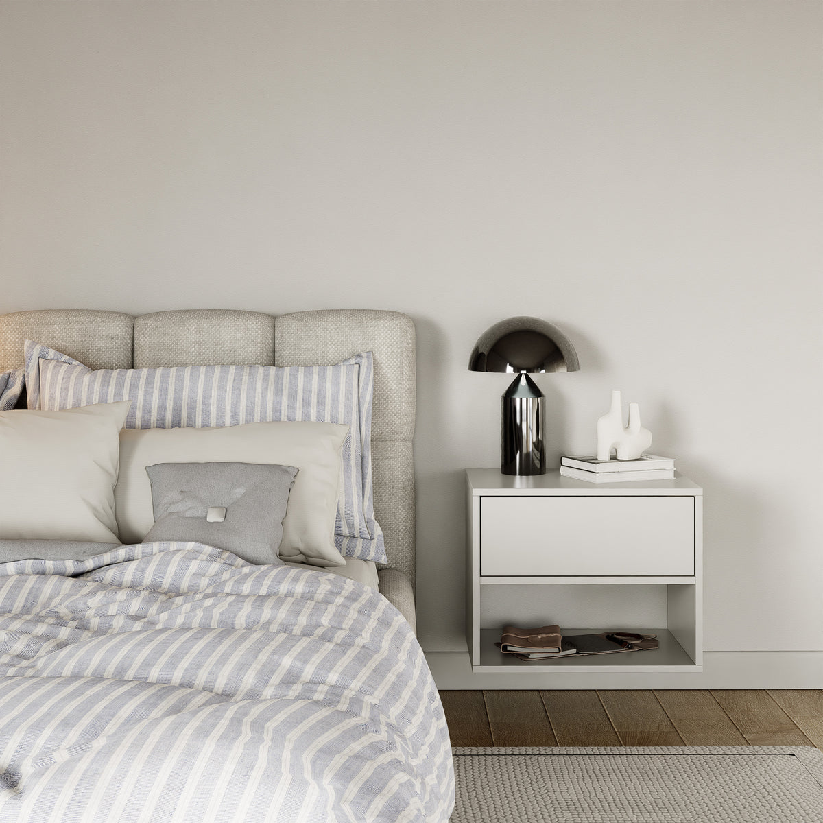 Table de chevet Framme suspendue avec tiroir et niche 50 cm blanche
