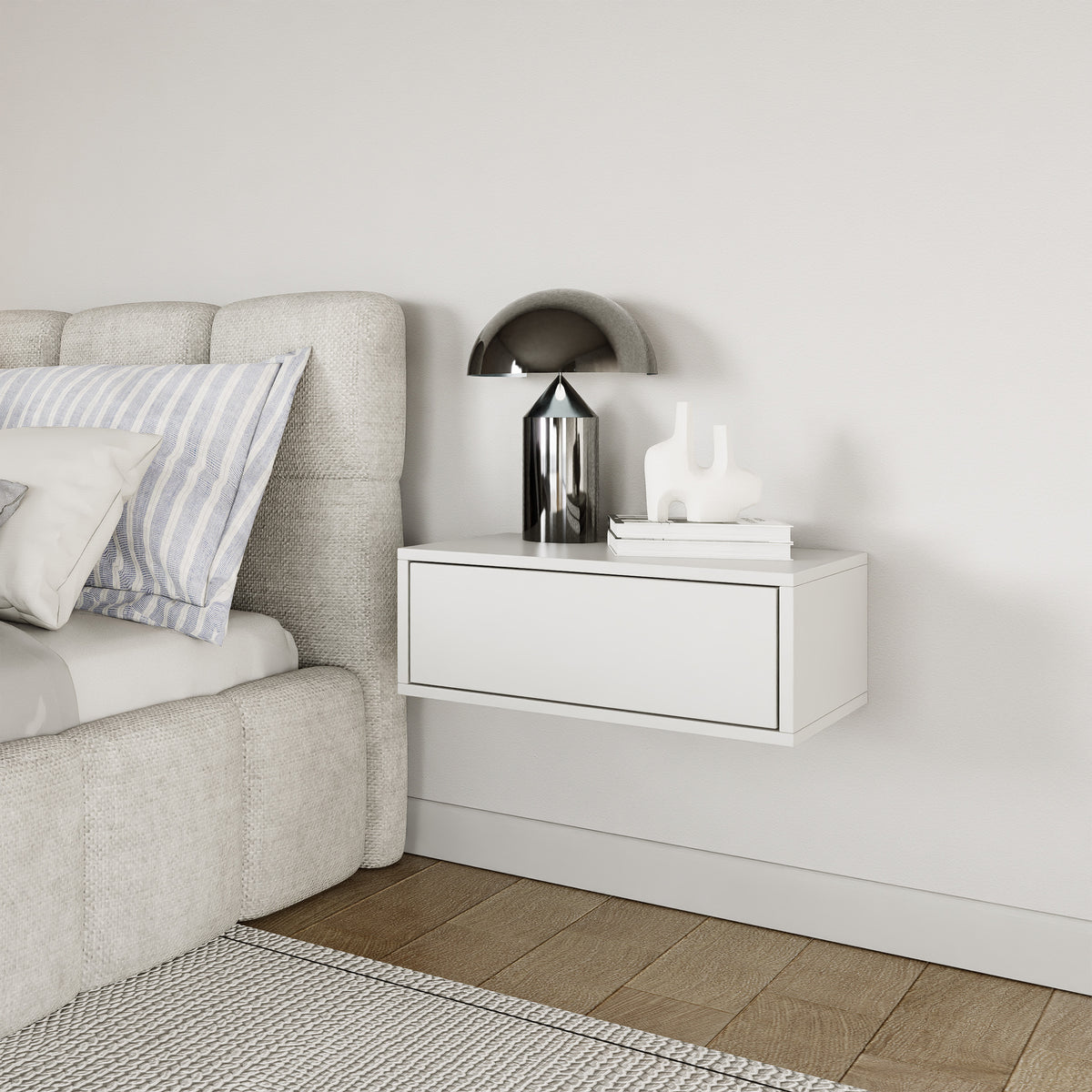 Table de chevet suspendue Framme avec tiroir 50 cm blanche