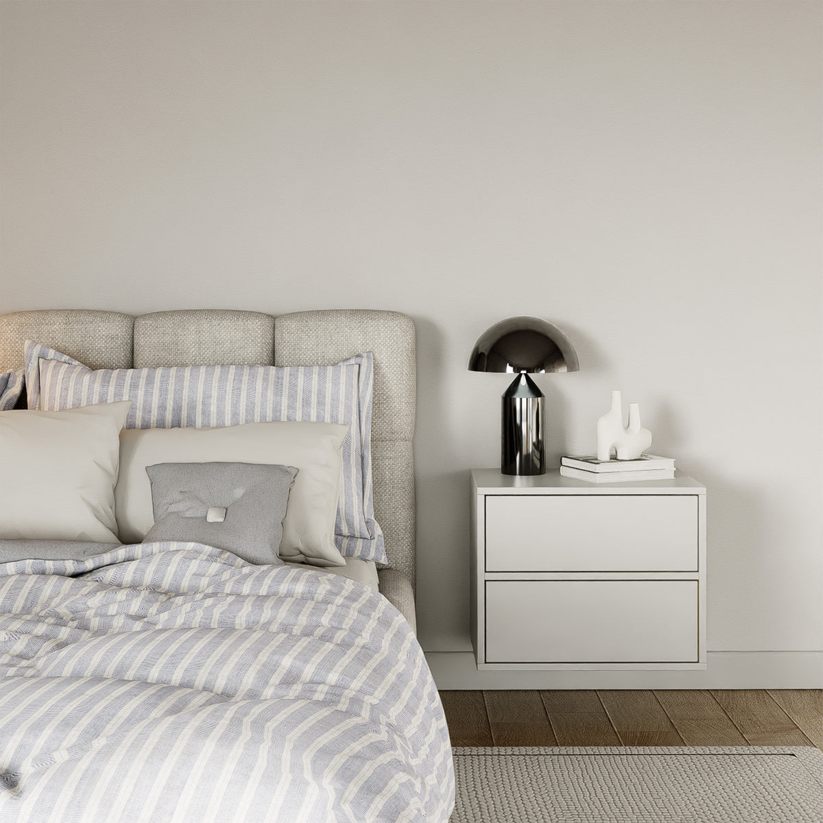 Table de chevet Framme suspendue avec deux tiroirs 50 cm blanche
