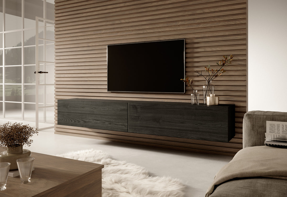 Meuble TV Bisira 200 cm Frêne noir