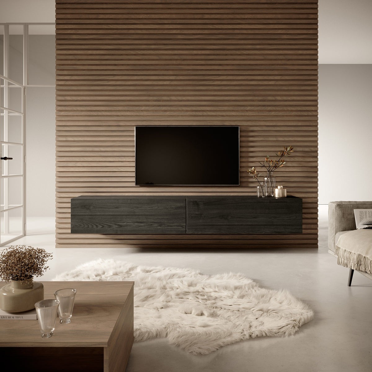 Meuble TV Bisira 200 cm Frêne noir