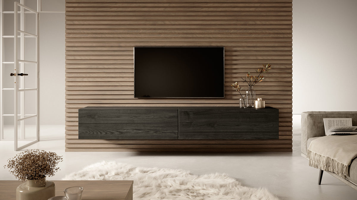 Meuble TV Bisira 200 cm Frêne noir
