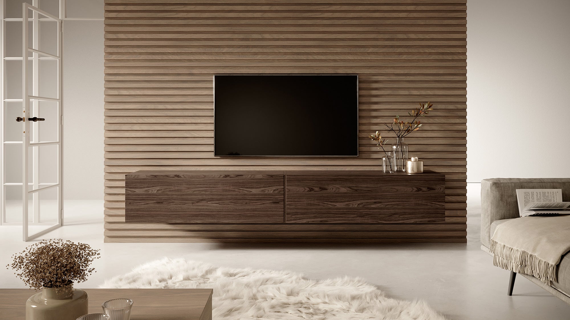 TV-Schrank Bisira 200 cm Nussbaum