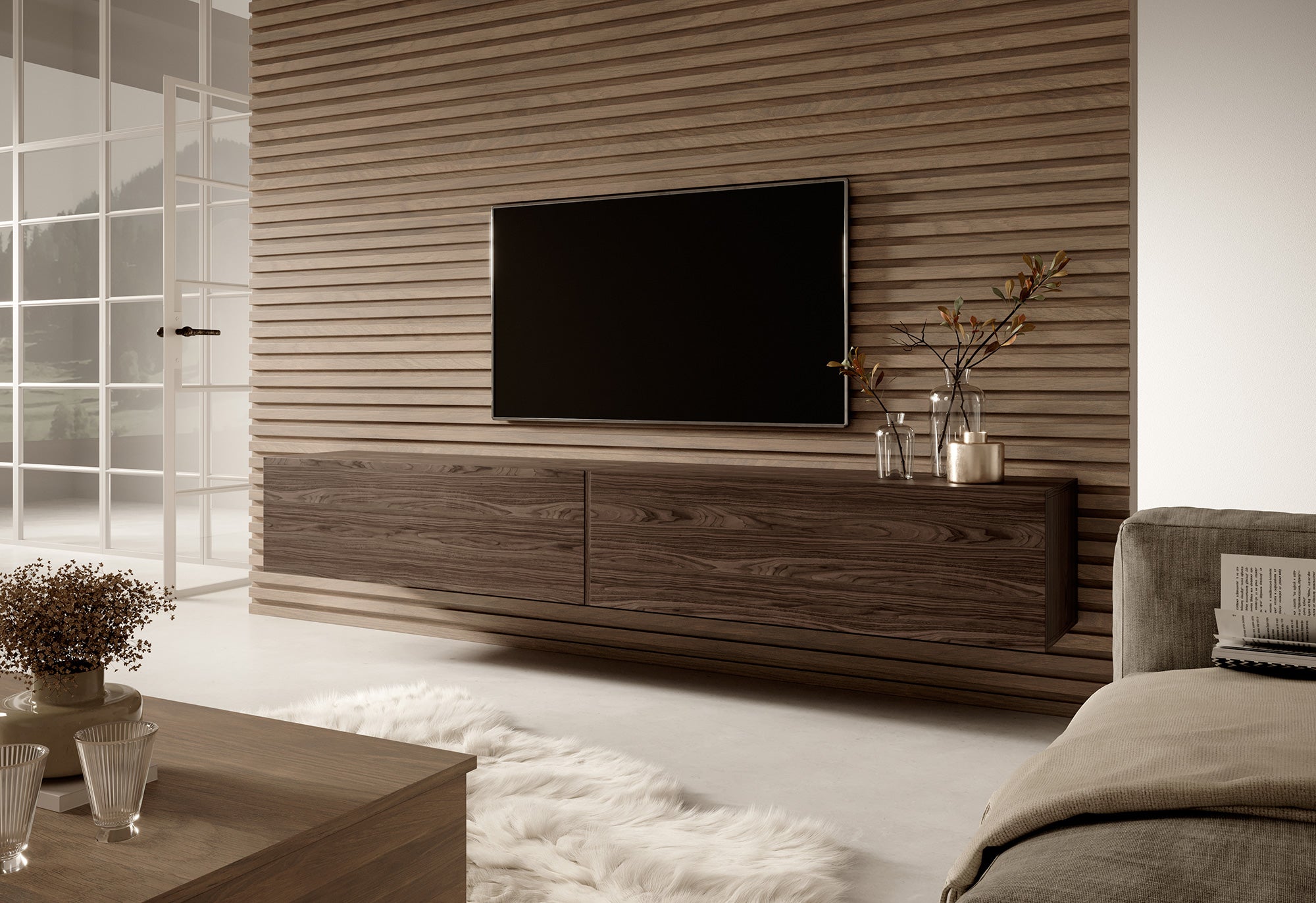 TV-Schrank Bisira 200 cm Nussbaum