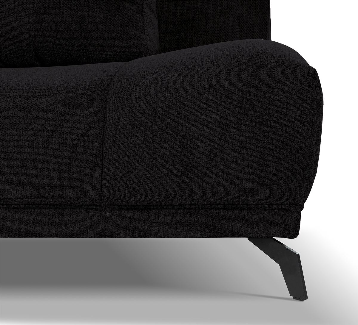 Canapé d'angle gauche Felipe avec fonction couchage et coffre de rangement, tissu hydrofuge en chenille noire