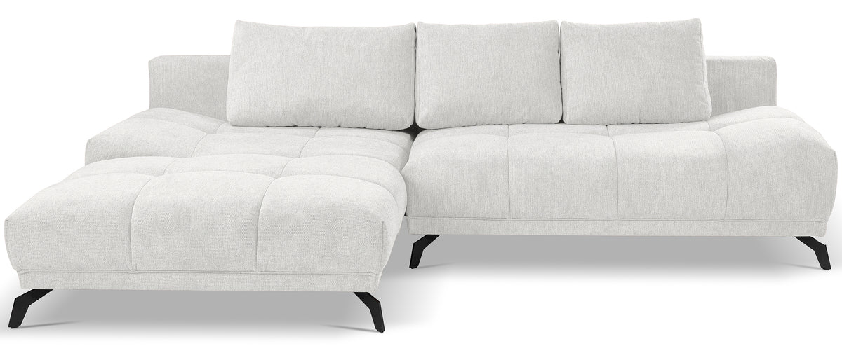 Canapé d'angle gauche Felipe avec fonction couchage et rangement, tissu chenille hydrofuge blanc