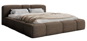 Lit tapissé 140x200 cm Bowia avec rangement, cadre métallique, velours beige clair