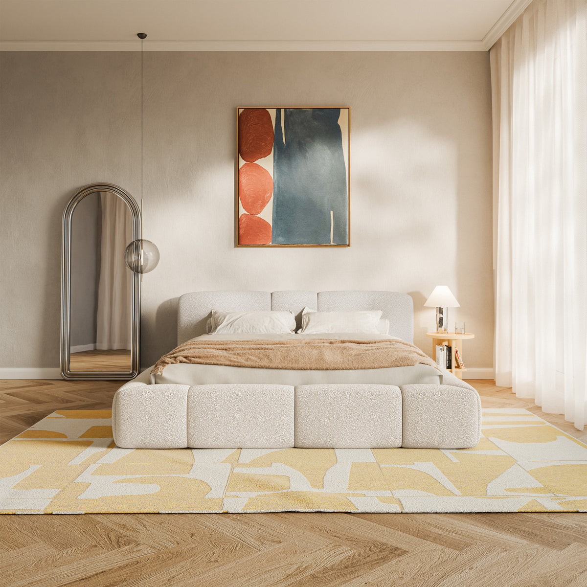Polsterbett 160x200 cm Bowia hellbeige Bouclé