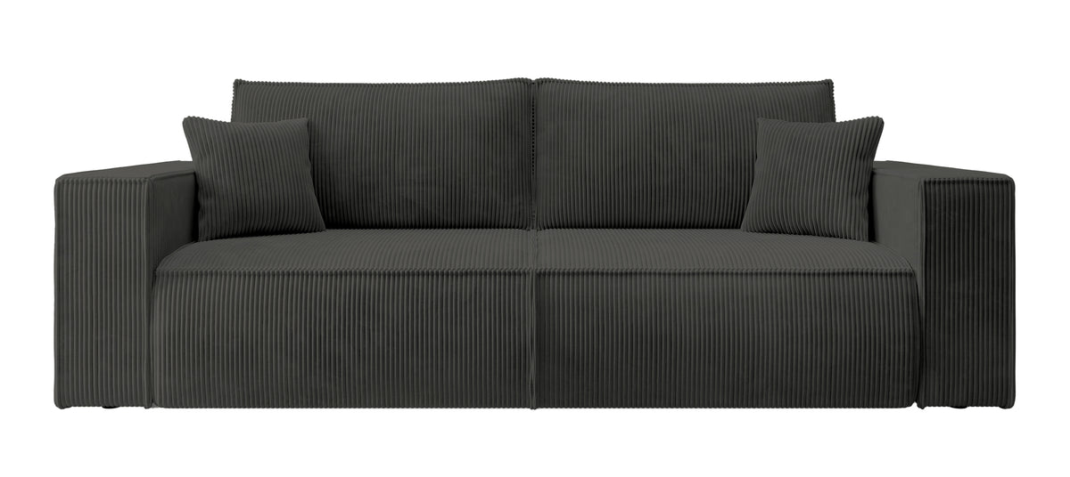Dreisitziges ausklappbares Sofa Farese mit Stauraum, dunkelgrauer Cordstoff