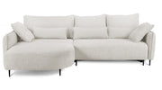 Canapé d'angle Oblivio avec fonction couchage, forme en L, avec coffre de rangement, tissu chenille crème, version gauche