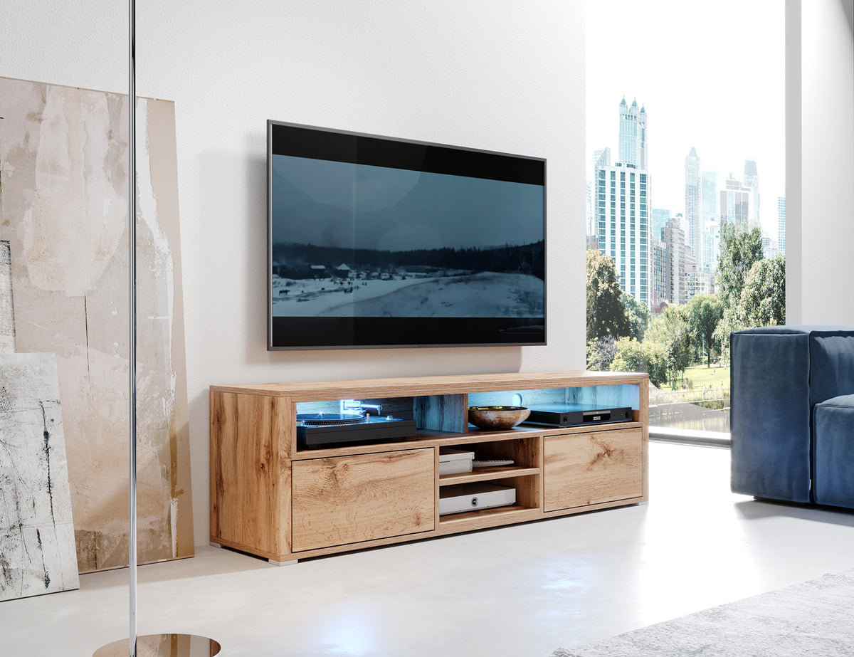 Meuble TV Laksa chêne Wotan avec éclairage