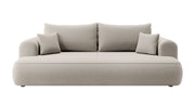 Canapé convertible 3 places Ovo avec rangement, velours crème en tissu facile à nettoyer